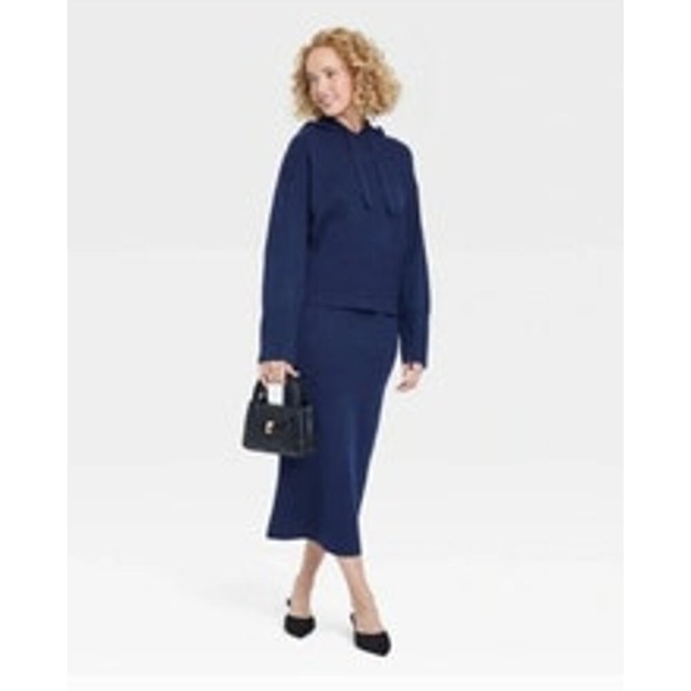 New NWT A New Day Women's Midi Boucle Sweater Skirt Navy Blue Size Medium Soft